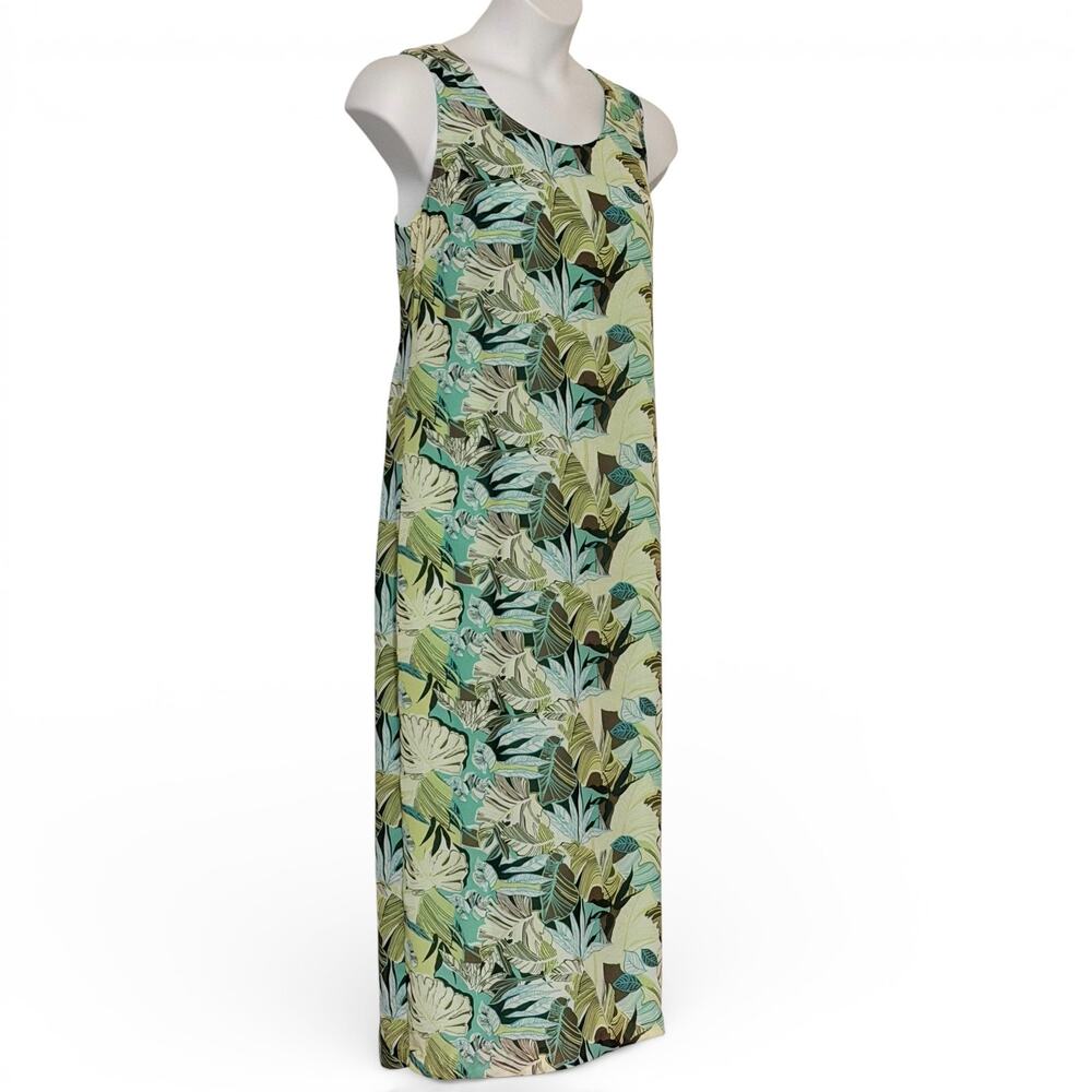 Vintage Karin Stevens Maxi Dress Size 16 Tropical Leaf Sleeveless Resort Cruise